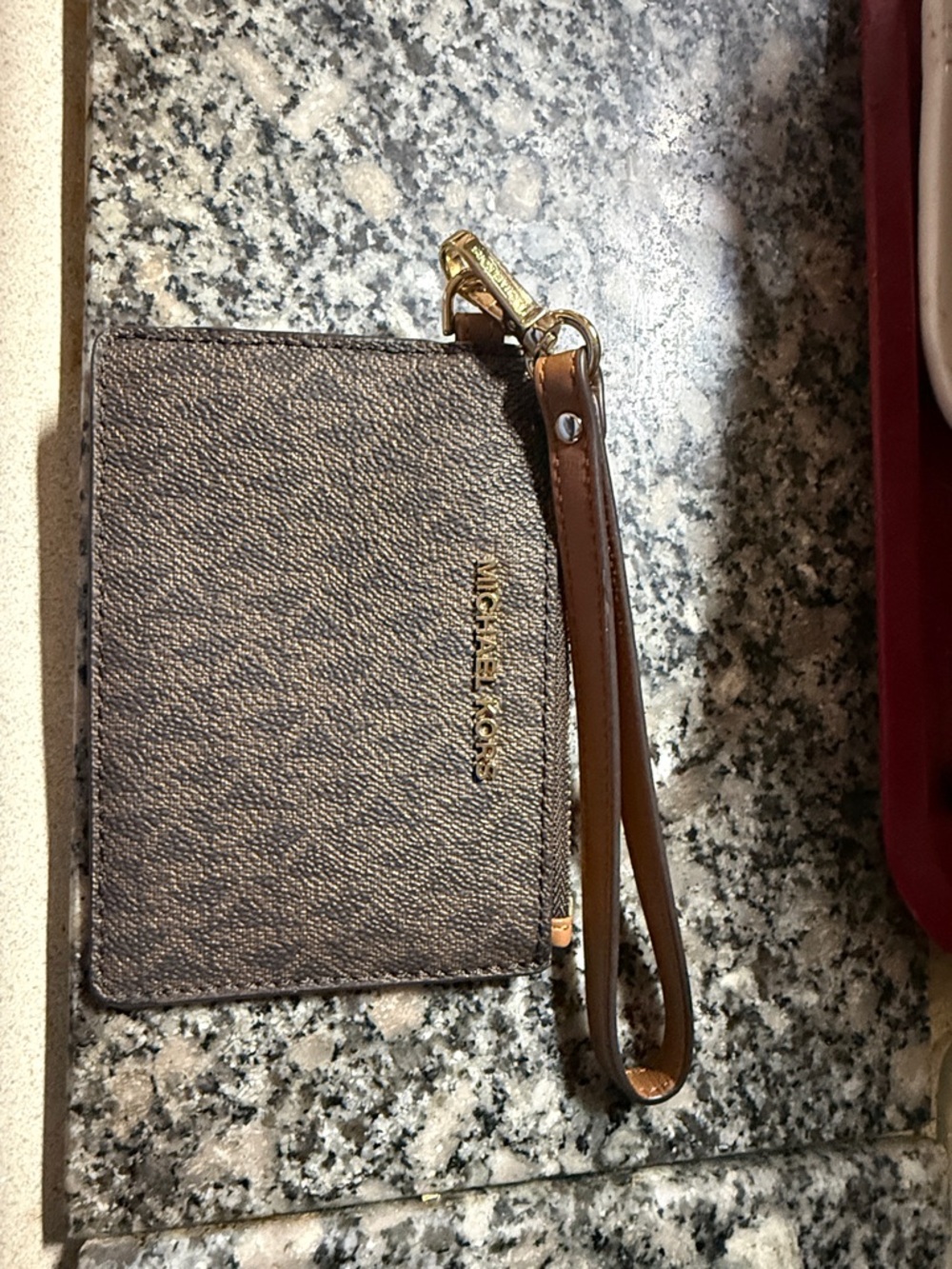 Michael Kors Brown Signature Logo Wristlet Card Holder with Gold Hardware
